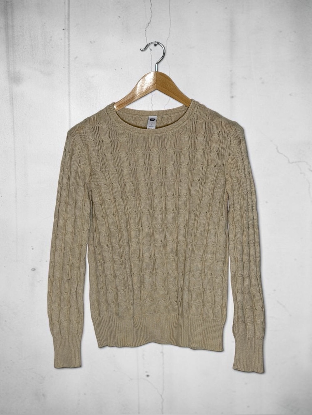 Gap Cable Knit Sweater Women’s Large Beige Cotton Blend Crewneck Preppy 2008